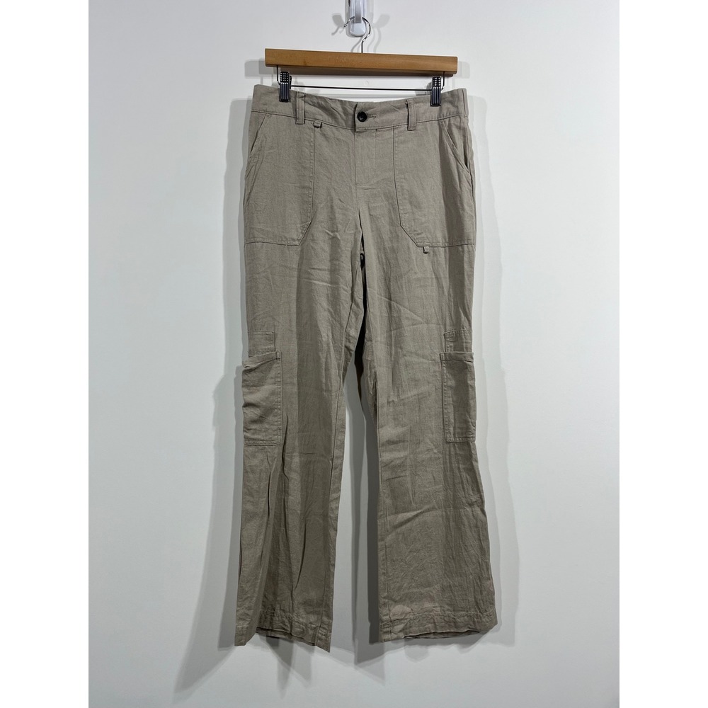 Happily Grey Linen Blend Cargo Pants Womens Small Wide Leg Utility Granola y2k